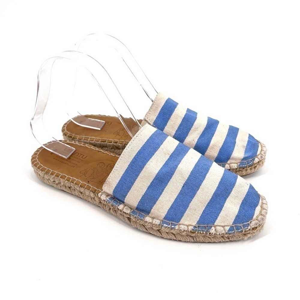 UBUNTU LIFE Blue Striped Canvas Espadrille Slip On Handmade Mule Size 8.5W